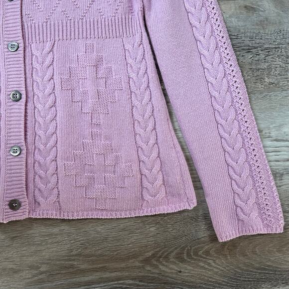 Sundance Lilac Wool Blend Cardigan Sweater Small Cable Knit Button Front - Picture 6 of 9